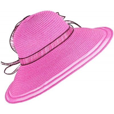 Sun Hats Womens Church Wedding Kentucky Derby Wide Brim Straw Summer Beach Hat A115 - Hot Pink - CR11RISF1WB $23.31