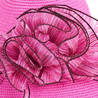 Sun Hats Womens Church Wedding Kentucky Derby Wide Brim Straw Summer Beach Hat A115 - Hot Pink - CR11RISF1WB $23.31