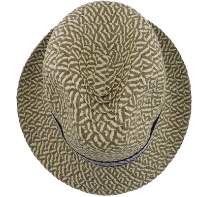 Fedoras Fedora Straw Hat for Mens Women Sun Beach Derby Panama Summer Hats w Brim Black to White - L Tan W Stripes - CD184XLR...