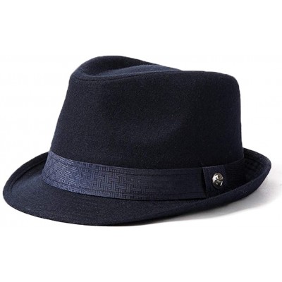 Fedoras 1920/1950 Wool Felt Homburg Gangster Fedora Manhattan Derby Hat Unisex 55-59CM - 68203_navy - CJ18ISNCU6K $48.13