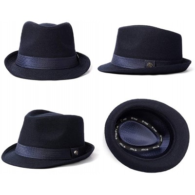 Fedoras 1920/1950 Wool Felt Homburg Gangster Fedora Manhattan Derby Hat Unisex 55-59CM - 68203_navy - CJ18ISNCU6K $48.13