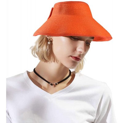 Sun Hats Womens Summer Foldable Straw Sun Visor Hat Wide Brim Roll Up Beach Hat Cap Sun Hats with Bow - Orange - CM18QXOANH9 ...