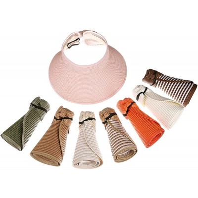 Sun Hats Womens Summer Foldable Straw Sun Visor Hat Wide Brim Roll Up Beach Hat Cap Sun Hats with Bow - Orange - CM18QXOANH9 ...