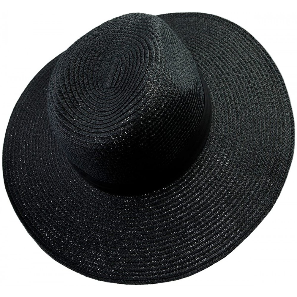 Sun Hats Women's Foldable Beach Cap-Wide Brim Roll Up Straw Sun Hat for Small Head Size - "01-black(3.54"" Brim)" - CO17YYLS4...