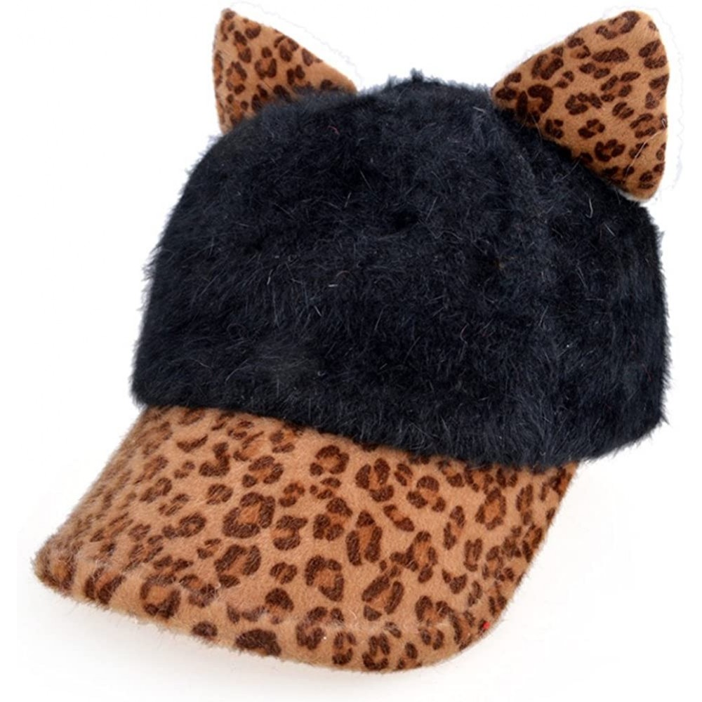 Baseball Caps Women Girl Cute Cat Ear Leopard Pattern Baseball Cap FFH075BW Black - Black - CU11HVRZZZR $23.05