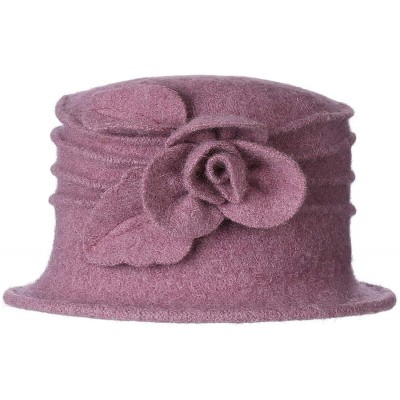 Fedoras Women's Elegant Flower 100% Wool Trimmed Wool Cloche Winter Hat - Purple Pink - CP18IWQ8XA9 $15.25