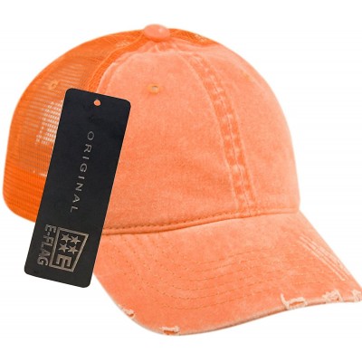 Baseball Caps Low Profile Unstructured HAT Twill Distressed MESH Trucker CAPS - Orange - CJ12NA7V9HI $11.00