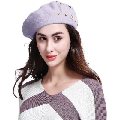 Berets Women's Franch Inspired Wool Felt Beret Hat Bow/Rivet/Floral Appliqued - Floral-purple - C81888O99E4 $14.95