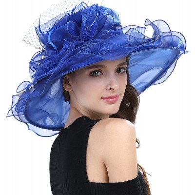 Sun Hats Women's Kentucky Derby Racing Horse Hat Church Wedding Dress Party Occasion Cap - Royal - CM126XPNJQJ $35.21