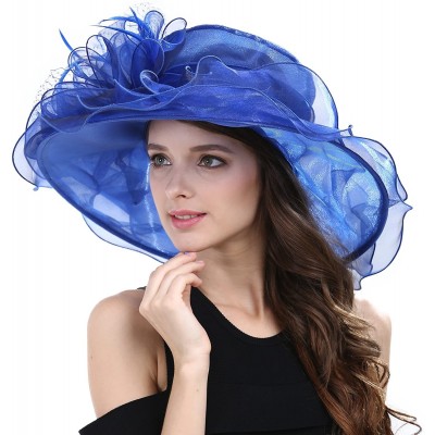 Sun Hats Women's Kentucky Derby Racing Horse Hat Church Wedding Dress Party Occasion Cap - Royal - CM126XPNJQJ $35.21