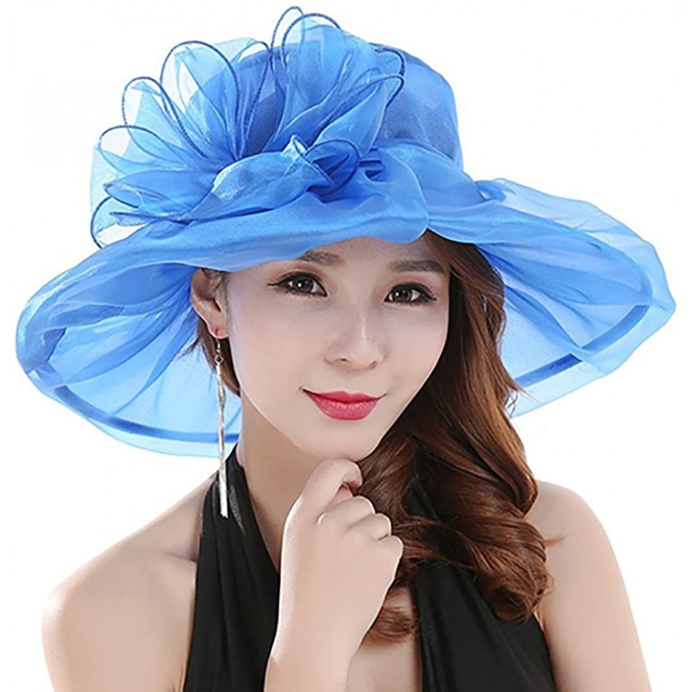 Sun Hats Women's Fashion Summer Church Kentucky Derby Cap British Tea Party Wedding Hat - Blue - CH18DUDW9HS $11.26