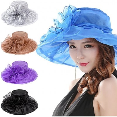 Sun Hats Women's Fashion Summer Church Kentucky Derby Cap British Tea Party Wedding Hat - Blue - CH18DUDW9HS $11.26