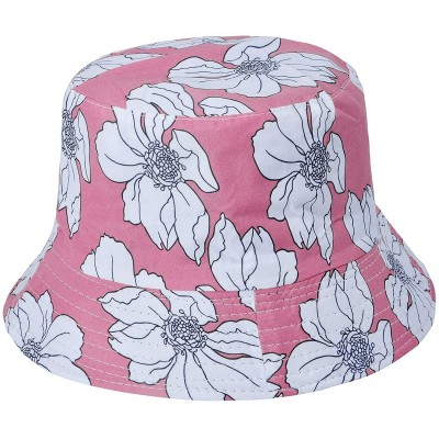 Bucket Hats Fashion Print Bucket Hat Summer Fisherman Cap for Women Men - Big Flower Pink - C0193I3IX70 $21.45