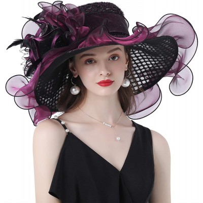 Sun Hats Women Kentucky Derby Church Hat Organza Flower Wide Brim Fascinator Hats for Wedding Tea Party- Dual-use - CY194TO7M...