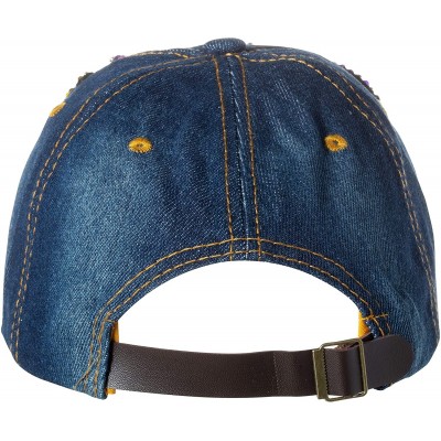 Baseball Caps Mardi Gras Bedazzled Jewel Bling Baseball Cap Hat with Acrylic Crystals - Denim Mardi Gras - CF19390EOIS $12.84