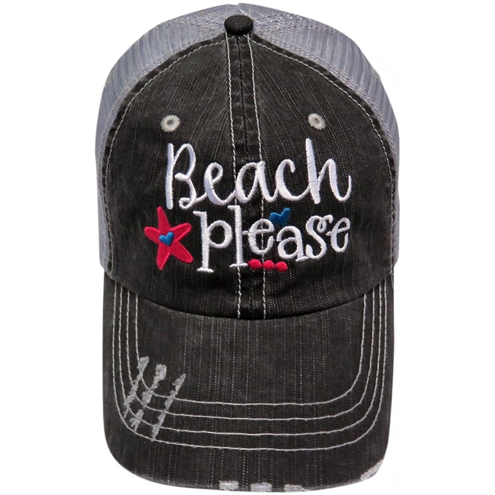 Baseball Caps Embroidered Beach Please Distressed Look Grey Trucker Cap Hat - Hot Pink - C112ILBDY4Z $23.57