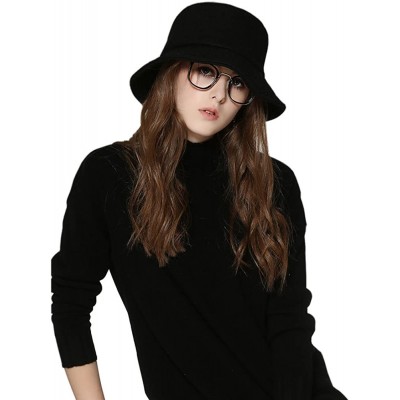 Bucket Hats Female Style hat Wool Felt Bucket Hat Winter Fall - 03black - C7186E5X5CZ $21.19