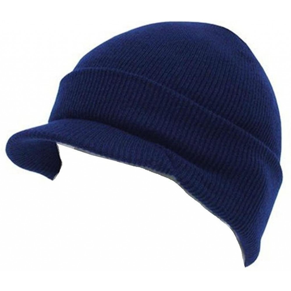 Skullies & Beanies Cuffed Knit Visor Beanie Jeep Cap - Navy Blue - CK110DKAO0T $9.22