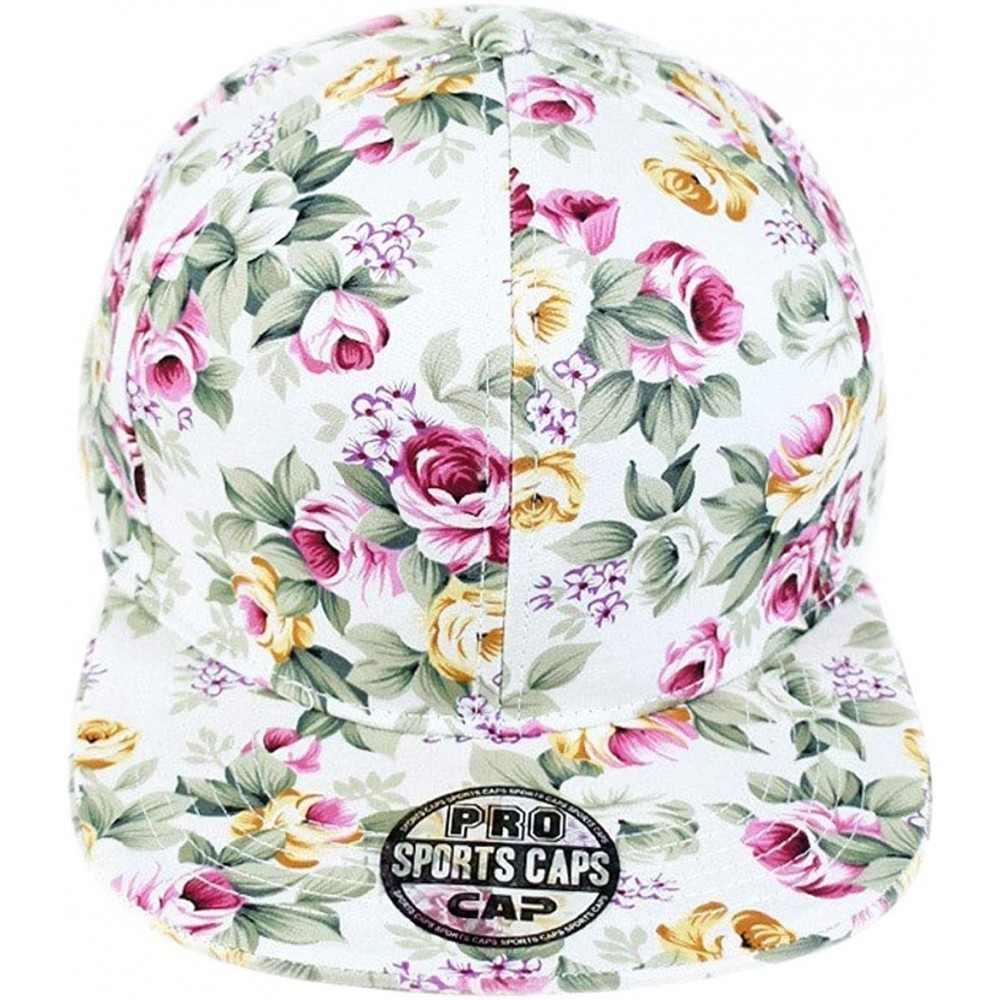 Sun Hats Floral Flowers Snapback Flat Bill Cotton Cap Black Navy Pink - Ivory - C71987IK20K $13.11