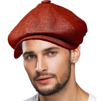 Newsboy Caps Men's 100% Linen Snap Front Newsboy Drivers Cabbie Gatsby Apple Cap Hat - Solid Burgundy - CN1962SHDCH $20.46