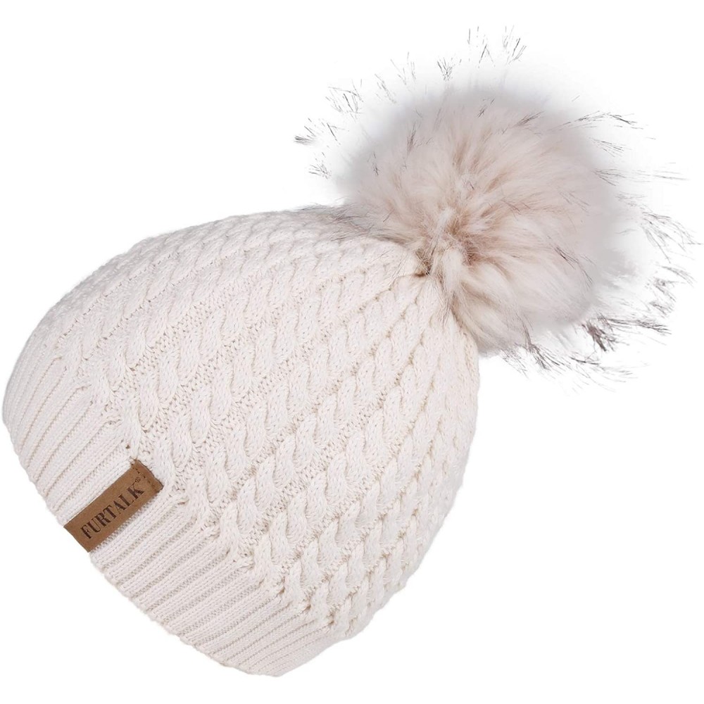 Sun Hats Winter Beanie for Women Warm Knit Bobble Skull Cap Big Fur Pom Pom Hats for Women - 15 Light Pink - CL18559UU3G $13.64