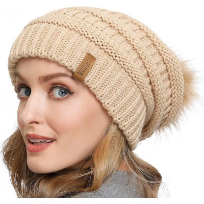 Skullies & Beanies Women Knit Slouchy Beanie Pom Hat - C118ADQ4MLN $12.39