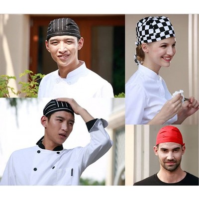 Baseball Caps Fashion Chefs Hat Cap Kitchen Catering Skull Cap Ribbon Cap Turban (Black) - Black and White3 - CM129H7WEIJ $9.46