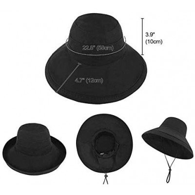 Sun Hats Women's Cotton Summer Beach Sun Hat with Wide Fold-Up Brim - Black - CE18RRR9QNK $18.33