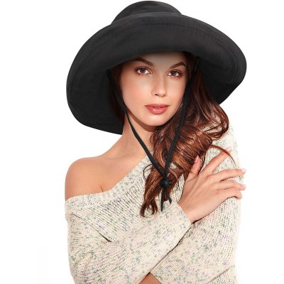 Sun Hats Women's Cotton Summer Beach Sun Hat with Wide Fold-Up Brim - Black - CE18RRR9QNK $18.33