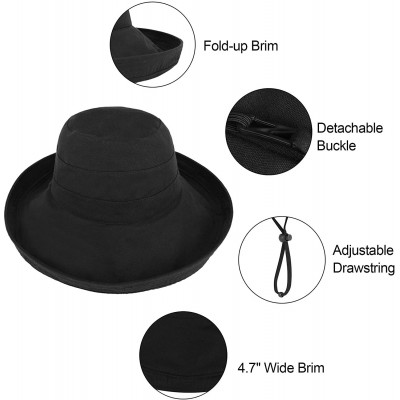 Sun Hats Women's Cotton Summer Beach Sun Hat with Wide Fold-Up Brim - Black - CE18RRR9QNK $18.33