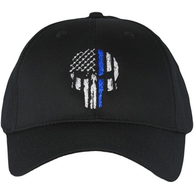 Baseball Caps Thin Blue Line Skull USA Flag Mid Profile Hat - Black - CB183R5DH7G $21.72