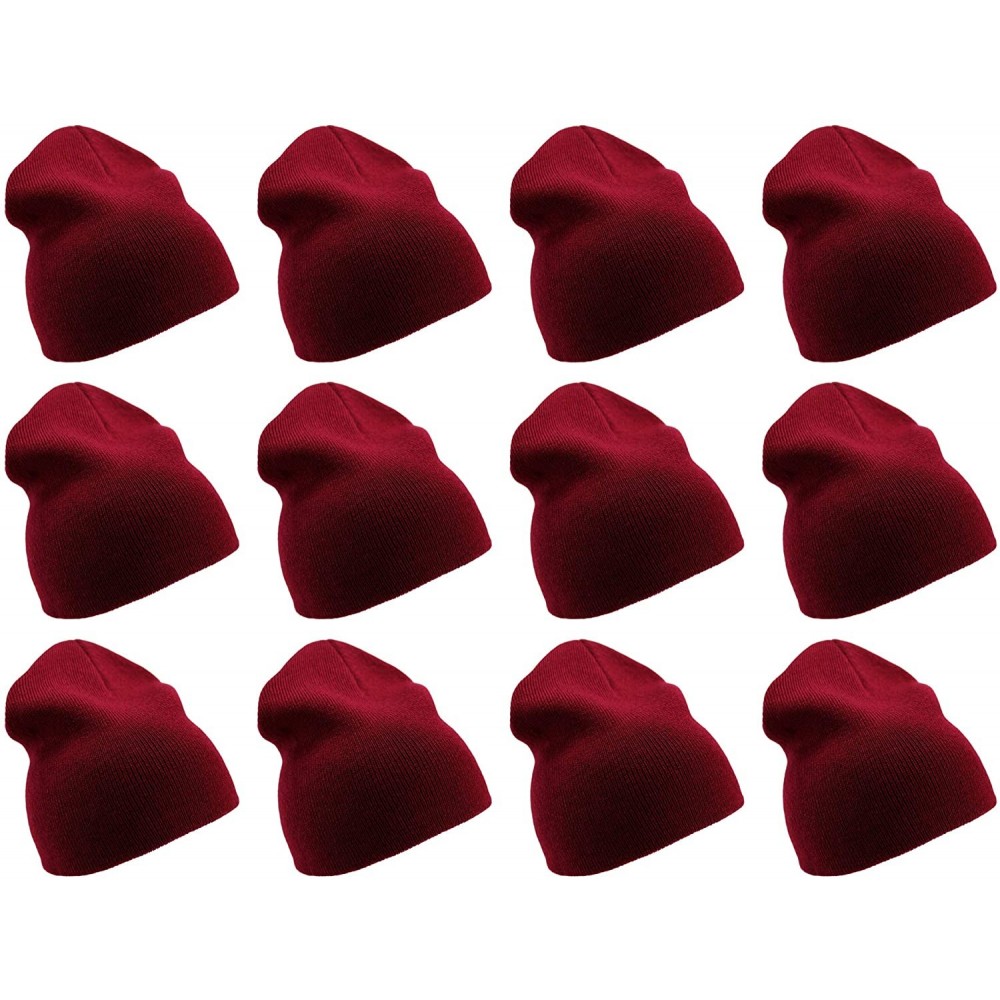 Skullies & Beanies Solid Color Short Winter Beanie Hat Knit Cap 12 Pack - Maroon - CV18H6O9M86 $27.34