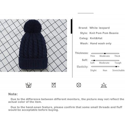 Skullies & Beanies Women's Winter Beanie Warm Fleece Lining - Thick Slouchy Cable Knit Skull Hat Ski Cap - Navy Blue - C41287...