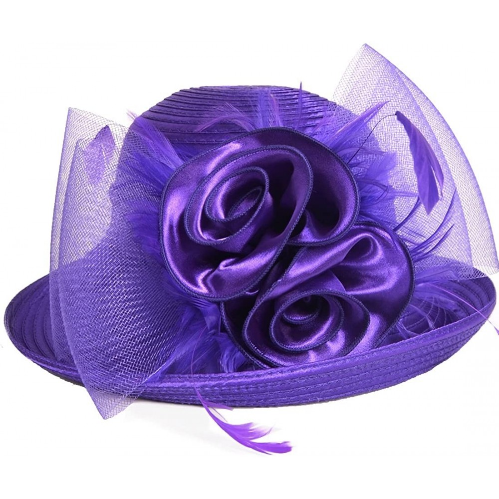 Sun Hats Womens Tea Party Church Baptism Kentucky Derby Dressy Hat - Purple - CA17XHT9T9U $25.05