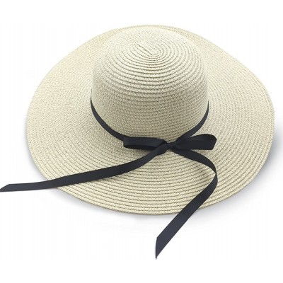 Sun Hats Women's Sun Hat Floppy Foldable Bowknot Straw Hat Summer Beach Cap - Beige - CG18DII67OL $11.22