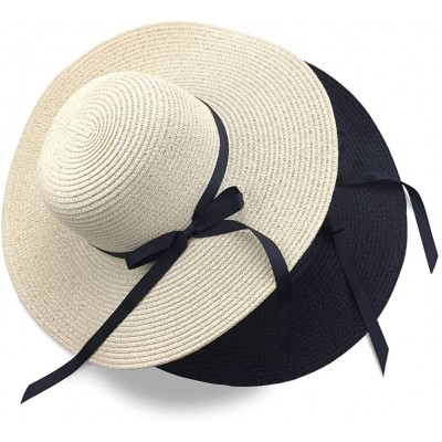 Sun Hats Women's Sun Hat Floppy Foldable Bowknot Straw Hat Summer Beach Cap - Beige - CG18DII67OL $11.22