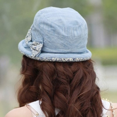 Bucket Hats Women's Foldable Floral Bucket Hat Rolled Brim with Bowknot - Blue - CR182DZ0HOW $13.21