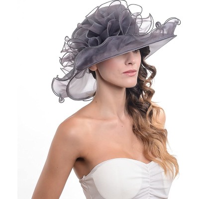 Bucket Hats Womens Black Kentucky Derby Church Hat Dress Fascinator Bridal Organza Tea Party Wedding Hat - Grey - CZ18D0YI5LQ...