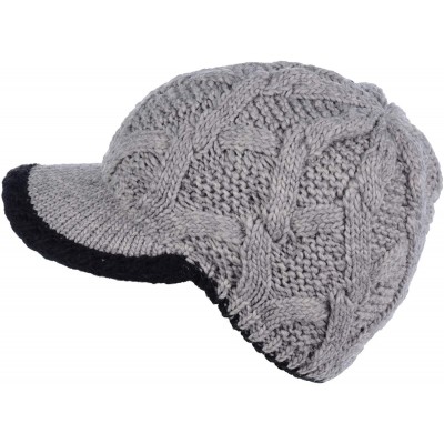 Skullies & Beanies Winter Fashion Knit Cap Hat for Women- Peaked Visor Beanie- Warm Fleece Lined-Many Styles - Gray-aran - CM...