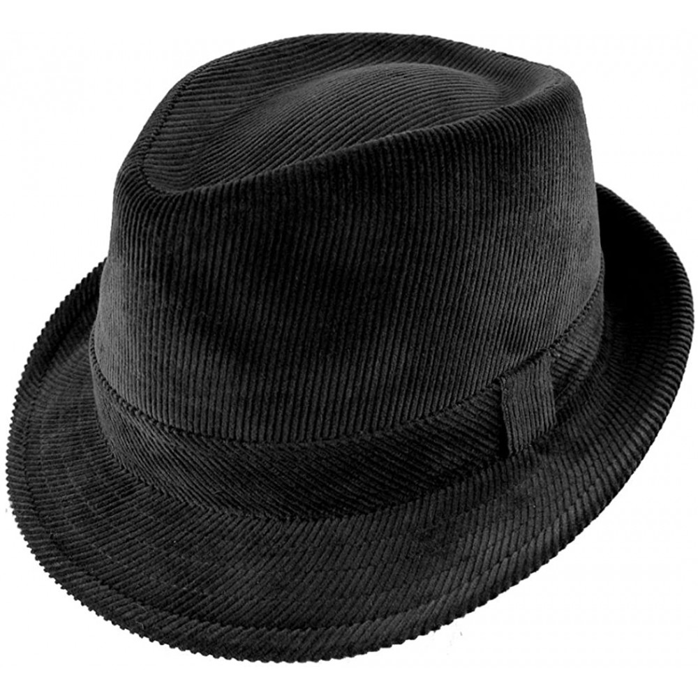 Fedoras Corduroy C-Crown Stingy Brim Fedora - Black - CF1147RIACN $32.93