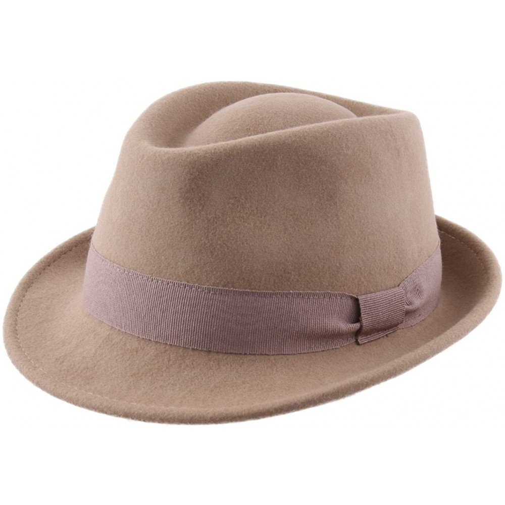 Fedoras Classic Trilby Pliable Wool Felt Trilby Hat Packable Water Repellent - Camel-2 - CQ1880DQ85X $36.76