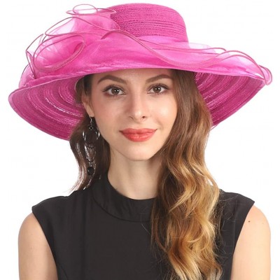 Sun Hats Women Organza Kentucky Derby Church Dress Cloche Hat Fascinator Floral Tea Party Wedding Bucket Hat S053 - Rose - C0...