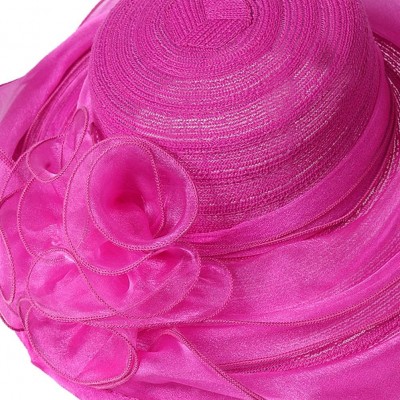 Sun Hats Women Organza Kentucky Derby Church Dress Cloche Hat Fascinator Floral Tea Party Wedding Bucket Hat S053 - Rose - C0...