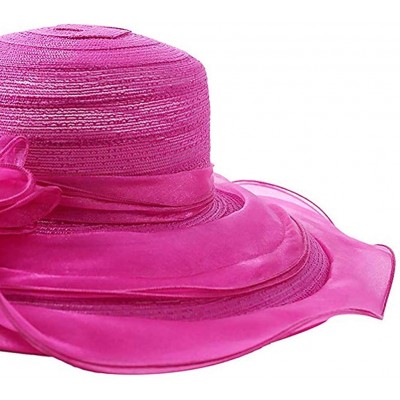 Sun Hats Women Organza Kentucky Derby Church Dress Cloche Hat Fascinator Floral Tea Party Wedding Bucket Hat S053 - Rose - C0...