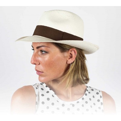 Fedoras Classic Paille Large Panama Hat - Creme-marron - CE182AMYESL $22.08