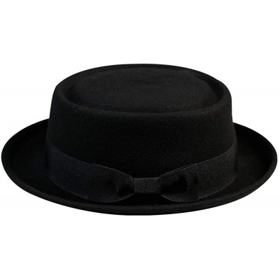 Fedoras Pork Pie Hat 100% Wool Felt Men's Porkpie Breaking Bad Hats Flat Top Mens Fedora - Black - CH18I97U9ZC $20.19