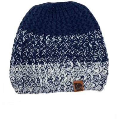 Skullies & Beanies Ponytail Messy Bun Mix Knit BeanieTail Womens Beanie - Navy - C518LUGG03N $12.46