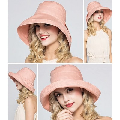 Sun Hats Women's Cotton Bucket Hat Sun Summer Color Beach Caps Big Fold-up Brim - Pink - CA17Z5CK0H8 $14.41