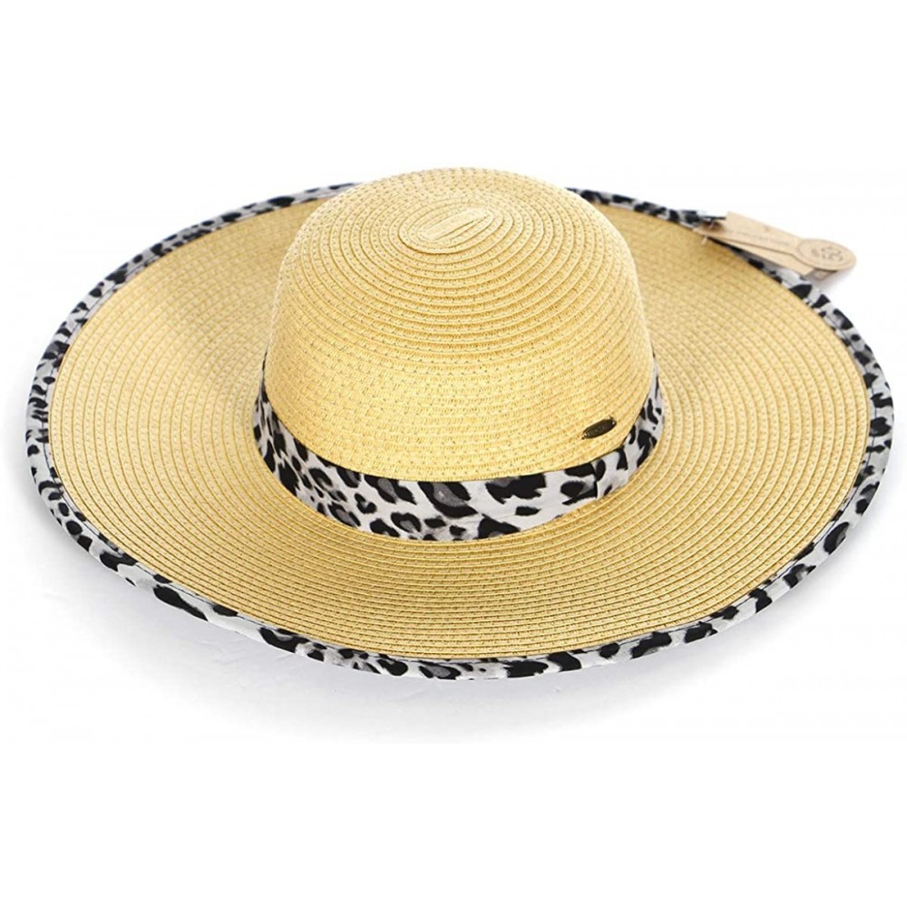 Sun Hats Summer Sun Hats for Women- Beach Hat- Straw Wide Brim Hat Floppy- Hiking Hat - Leopard-grey - CS18QGZ9KEM $20.18