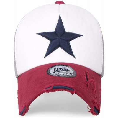 Baseball Caps Star Embroidery tri-Tone Trucker Hat Adjustable Cotton Baseball Cap - White/Red - CQ189ONK9GS $19.31